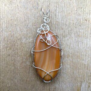 Dreamsicle Agate Wire Wrapped Statement Piece Necklace Pendant